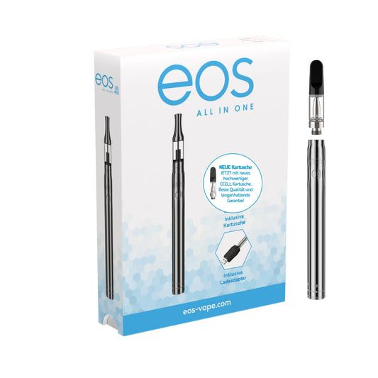 eos Vape Pen 350 - Chrom, Frontansicht mit Verpackung